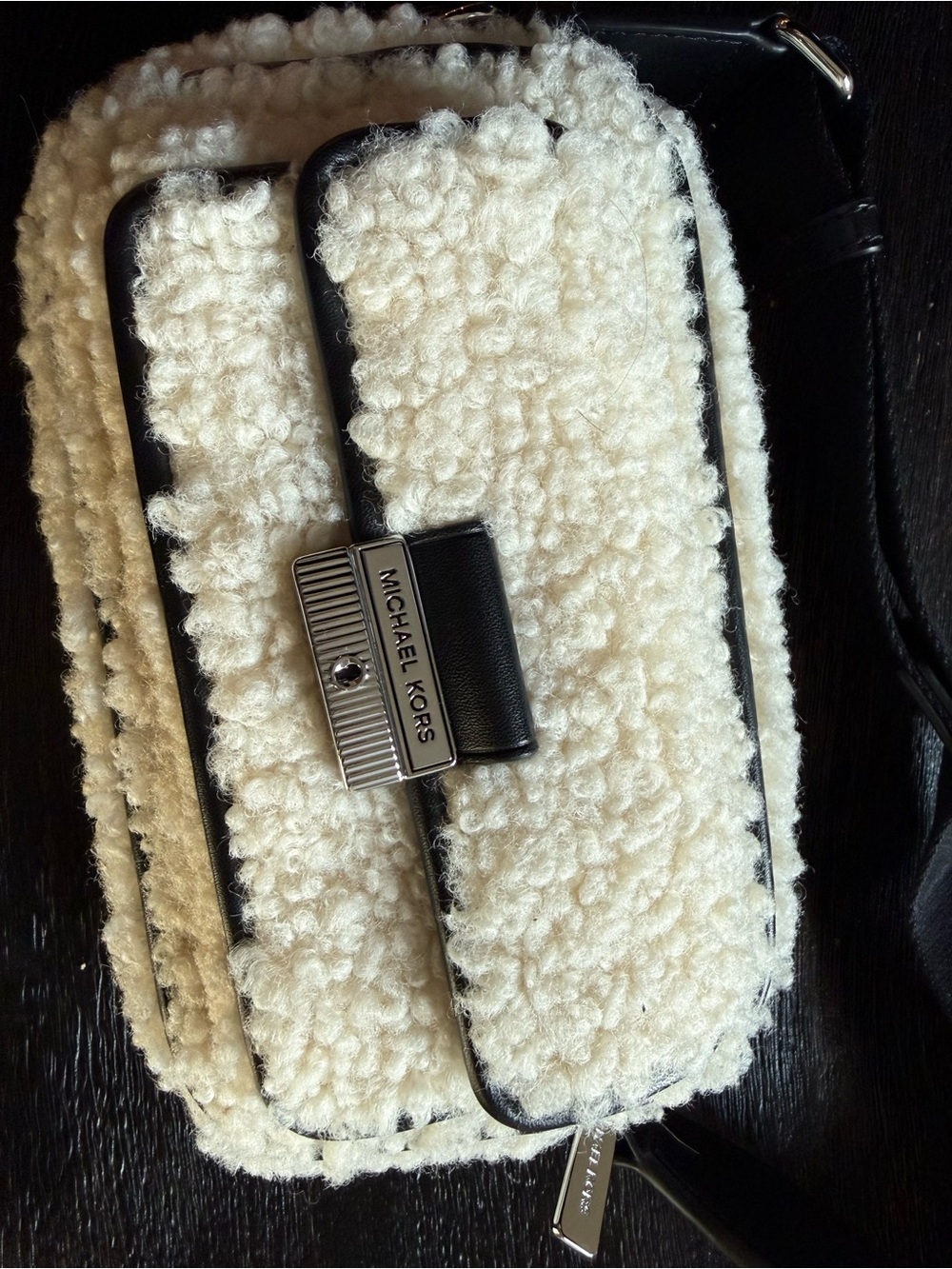Michael Kors Cream and Black Shearling Crossbody Bag